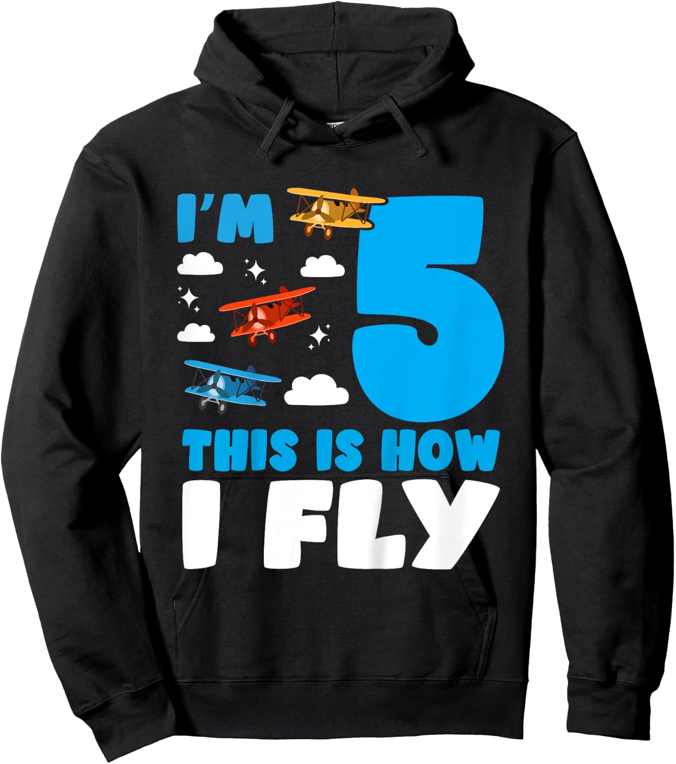 Kids I'm 5 This is how I fly Airplane 5th Birthday Hoodie - Hoodie | Black