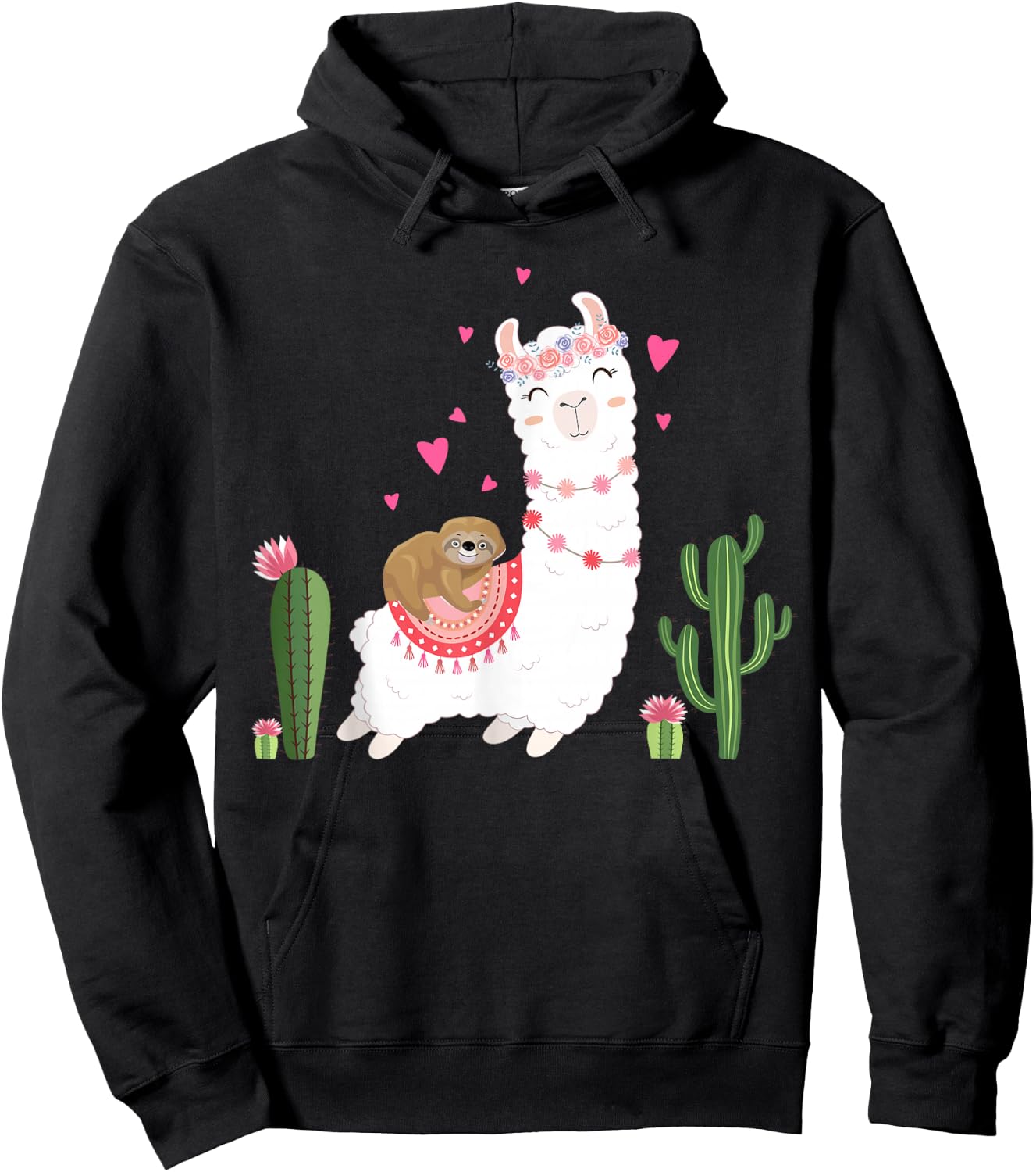 Cute Sloth Riding Llama Shirt Heart Valentines Day Hoodie - Hoodie | Black