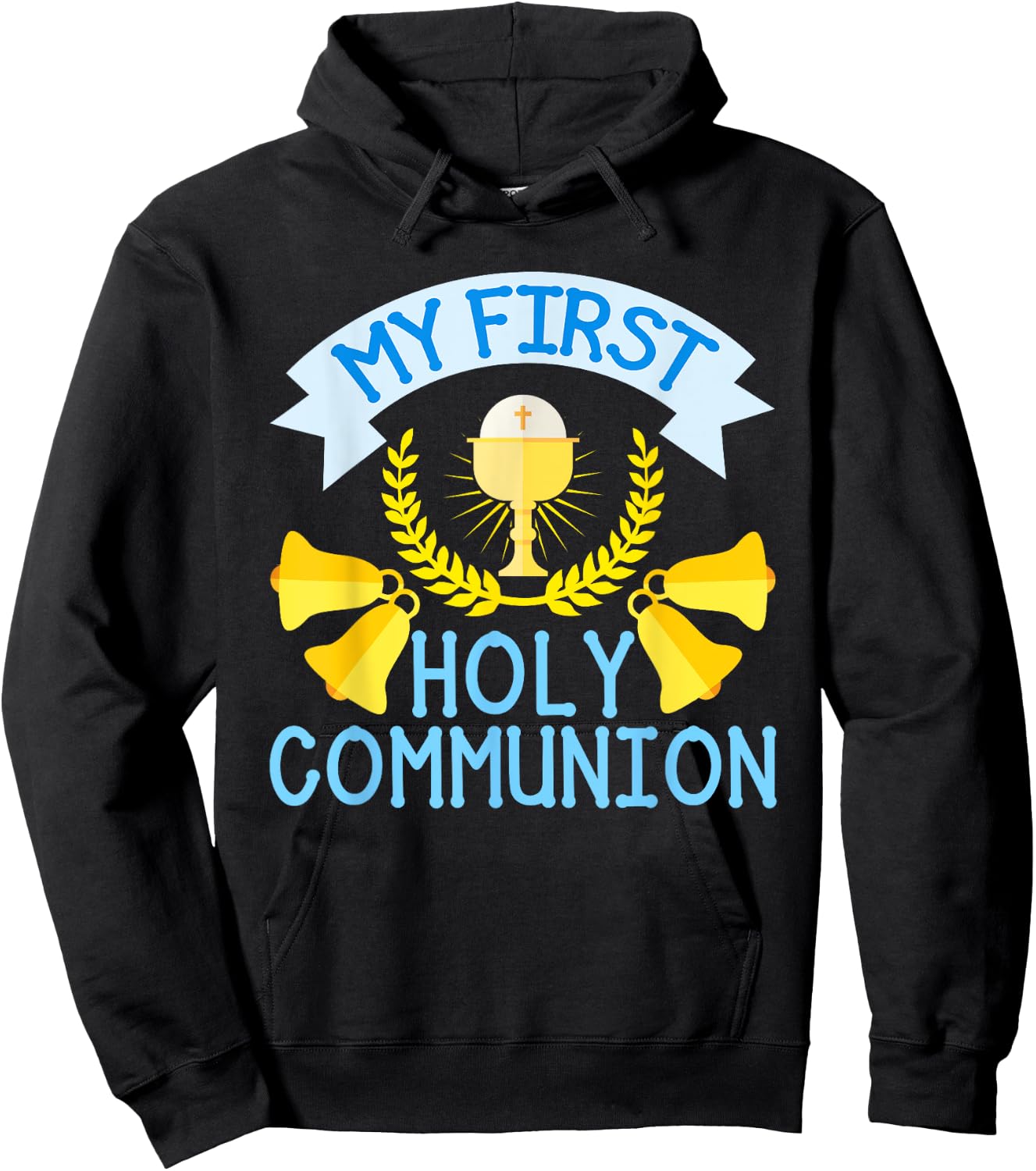 My First Holy Communion Gift Kids Chalice Cross Boys Girls Hoodie - Hoodie | Black