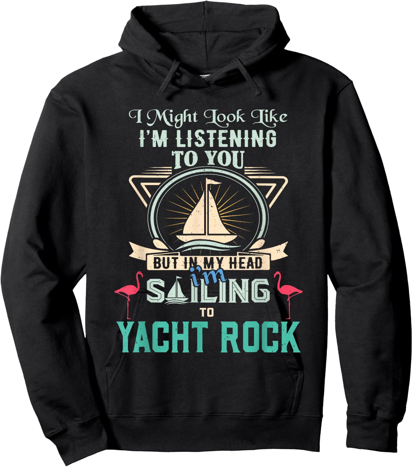 Funny Retro Sailing Yacht Rock Flamingo Distressed Design Hoodie - Hoodie | Black