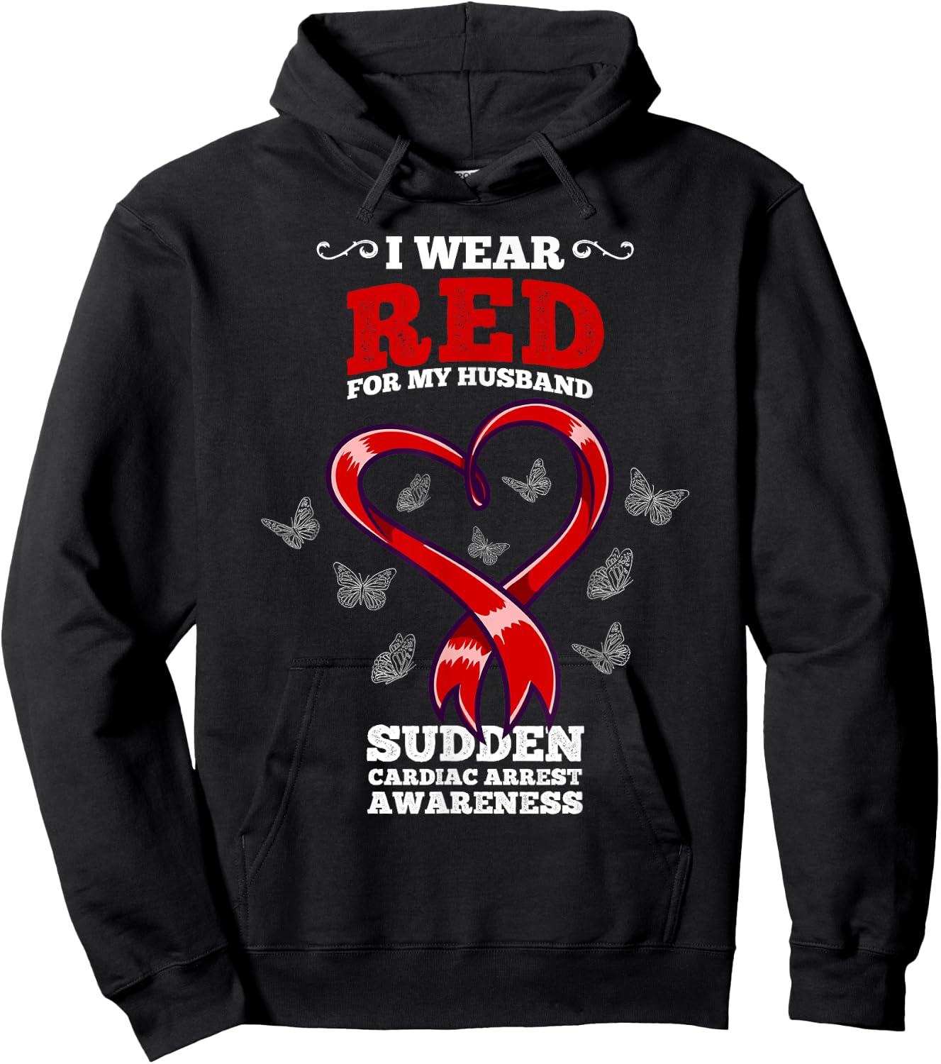 I Wear Red Husband SCA Sudden Cardiac Arrest Awareness Hoodie - Hoodie | Black
