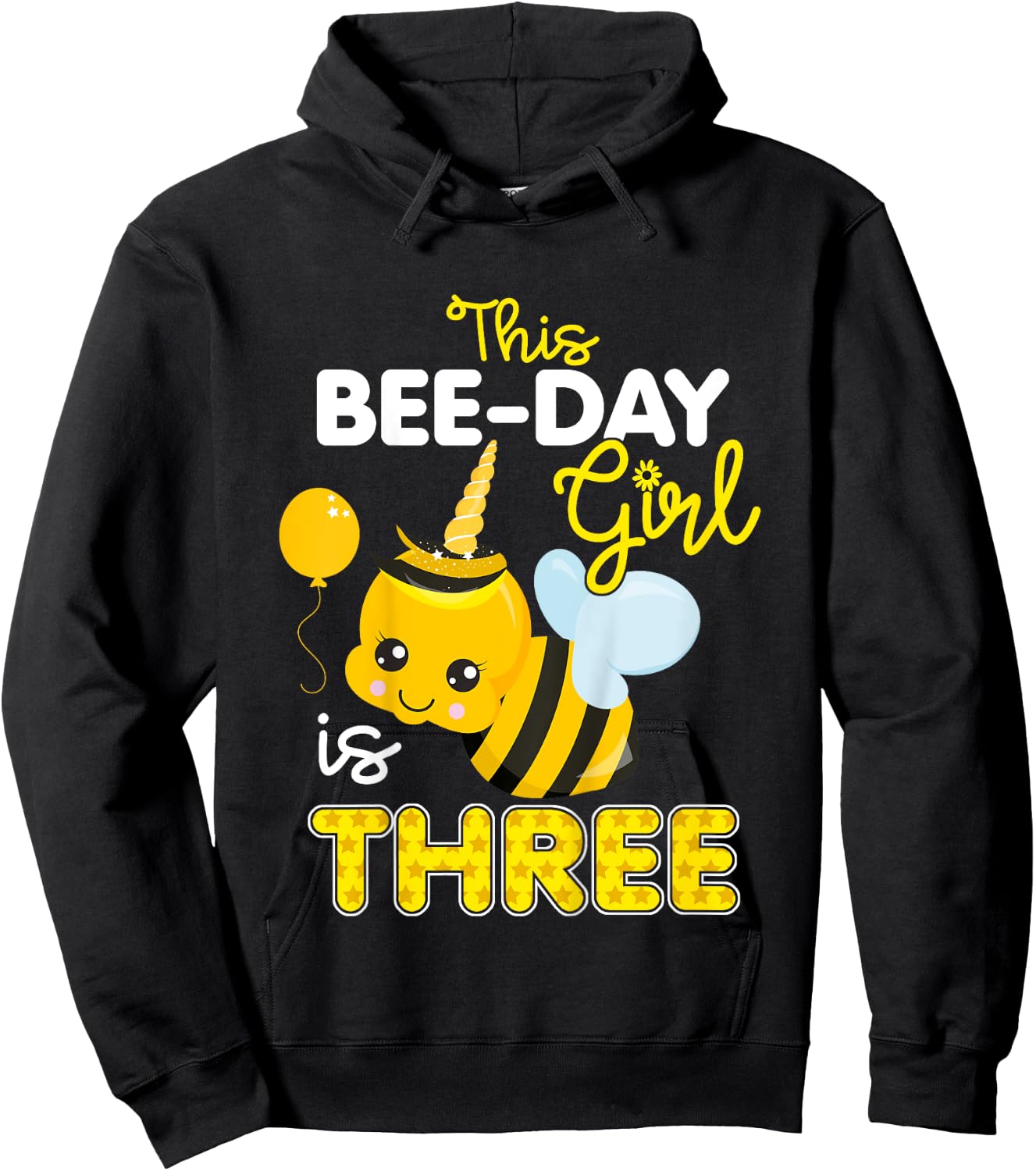 3rd Birthday Girl Bee Themed 3 Year Old Bday Matching Party Hoodie - Hoodie | Black