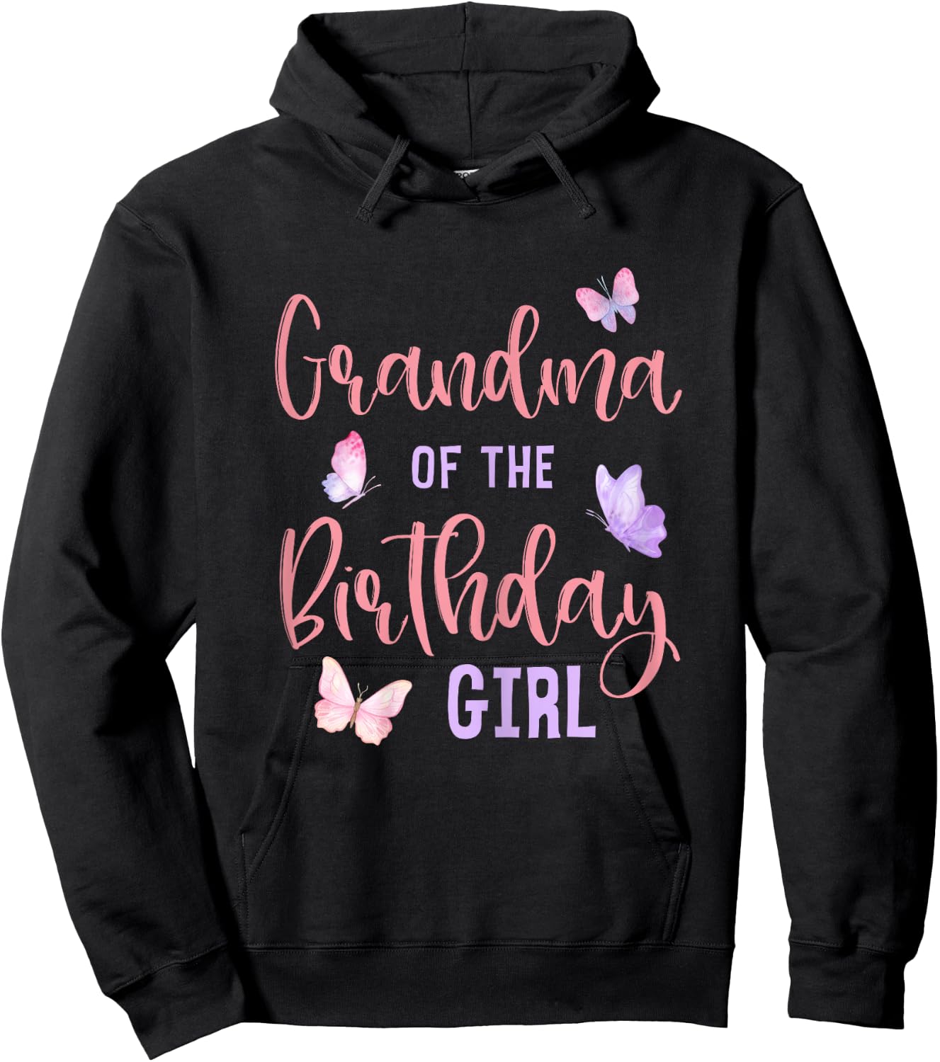Grandma of The Birthday Girl Butterfly Party Matching Family Hoodie - Hoodie | Black