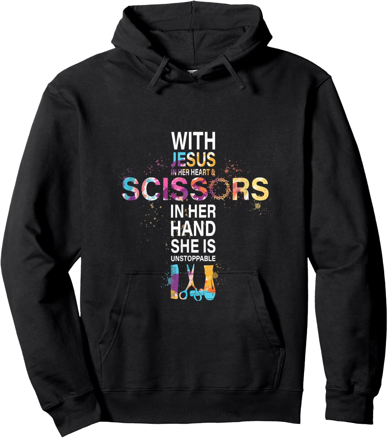 With Jesus In Her Heart And Scissors In Her Hand Hoodie - Hoodie | Black