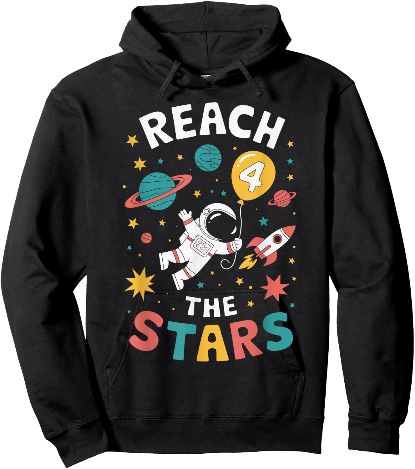 Reach 4 The Stars Cosmic Adventure Rocket Universe Fun Hoodie - Hoodie | Black