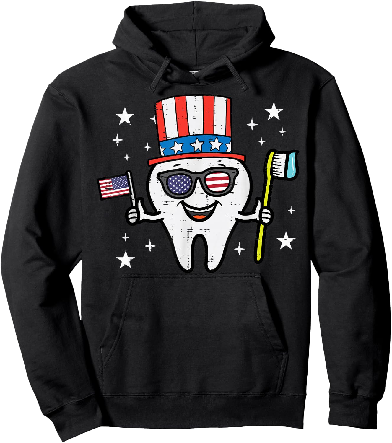 4th Of July Dentist Tooth Dental Patriotic Women Men Kids Hoodie - Hoodie | Black