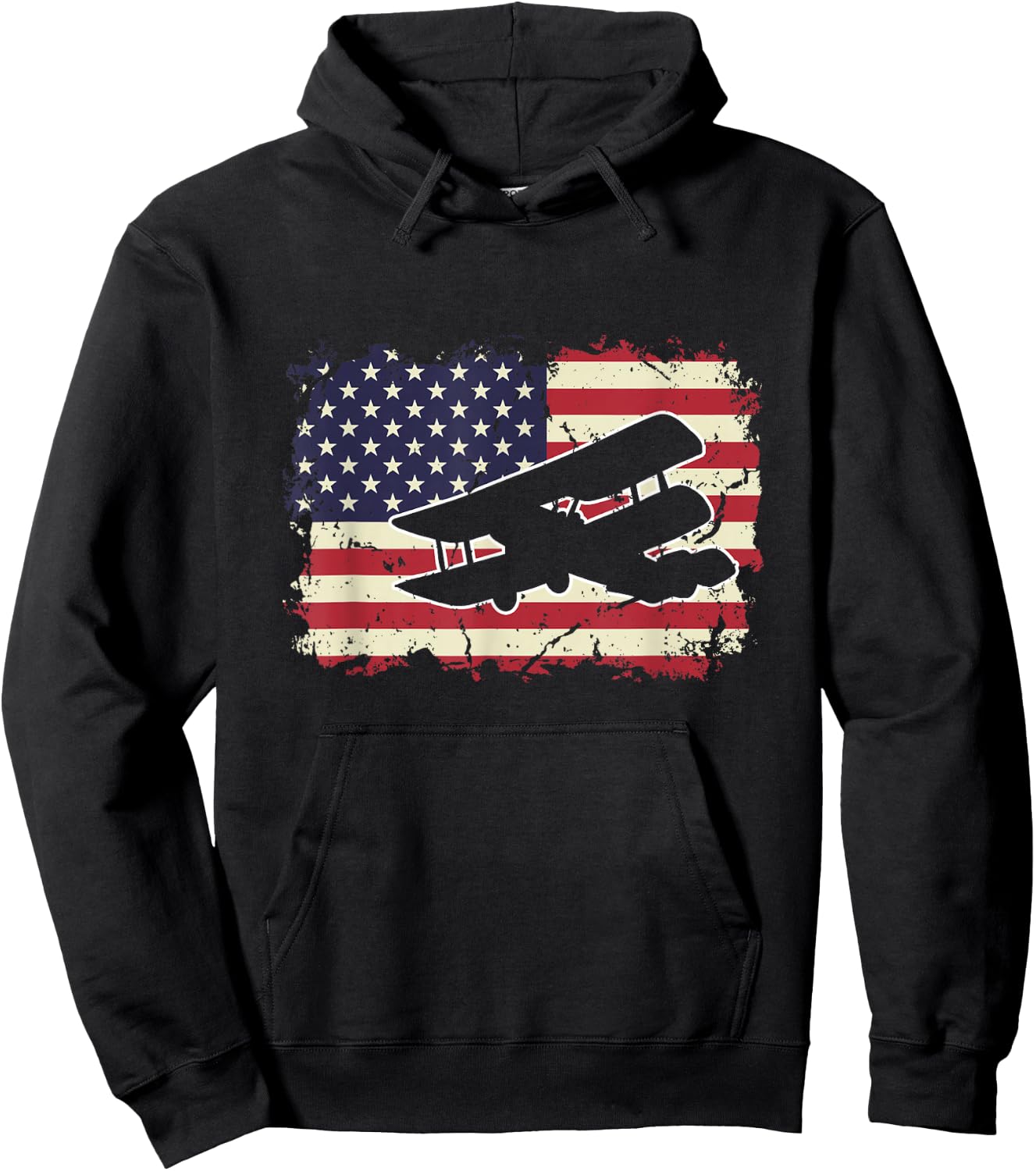 Biplane US Flag Patriotic American Aircraft Airplane Pilot Hoodie - Hoodie | Black