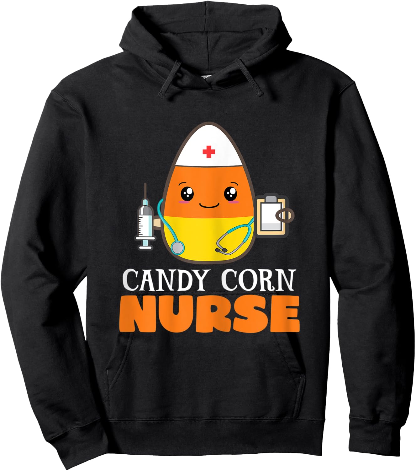 Funny Candy Corn Nurse Halloween Nurse with Stethoscope Hoodie - Hoodie | Black