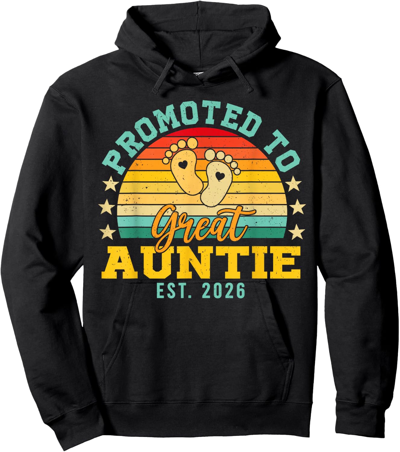 Retro Vintage Promoted to Great Auntie Est 2026 Hoodie - Hoodie | Black