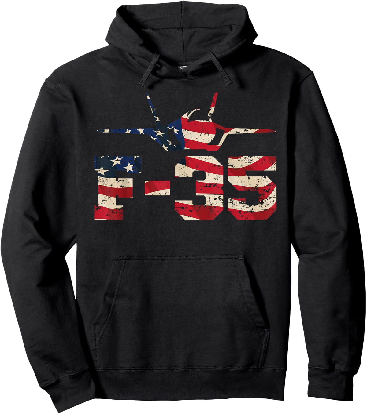 F 35 Fighter Jet Distressed USA Flag Overlay Kids Men Hoodie - Hoodie | Black