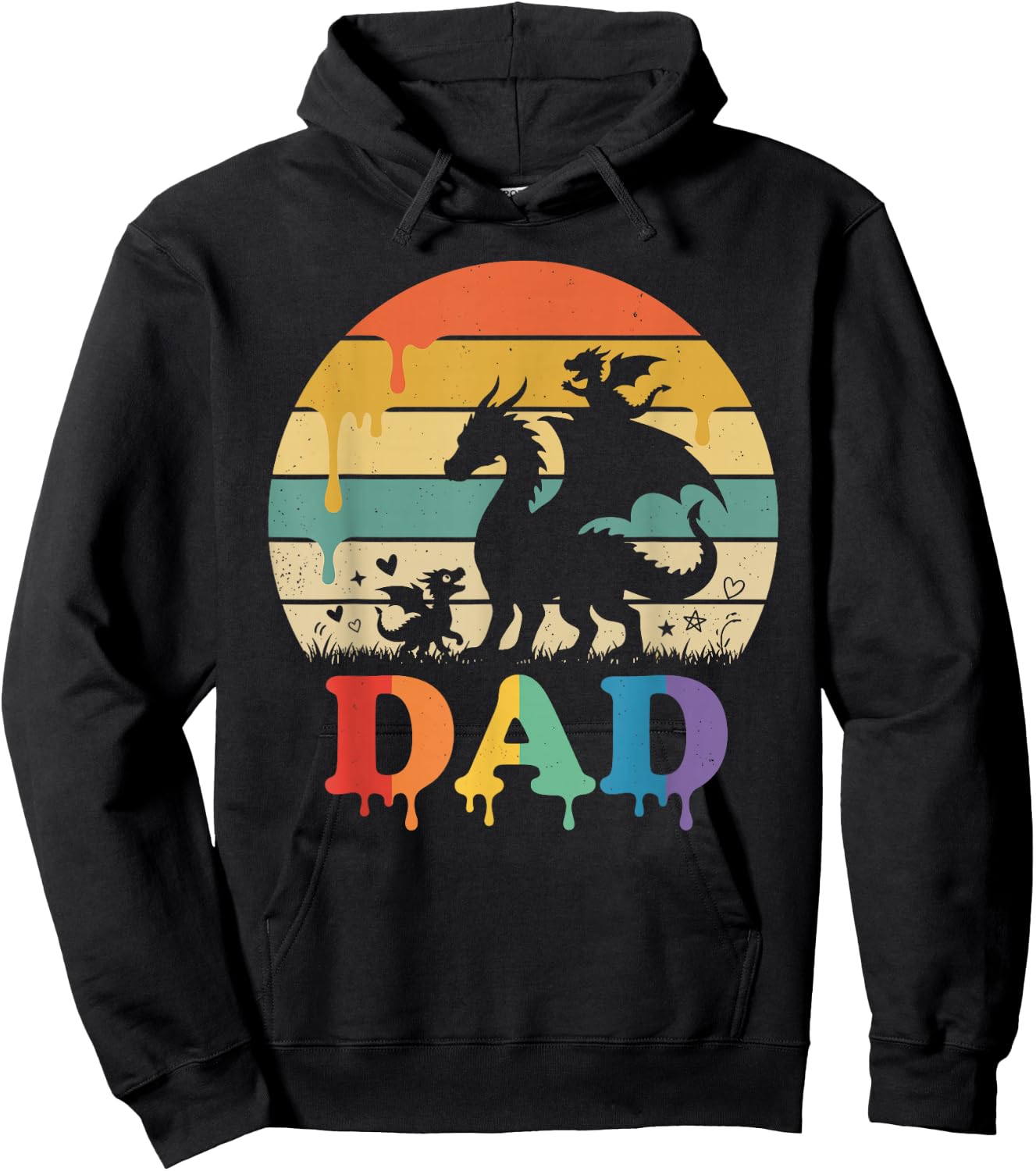 Drip Sunset Dragon Dad Grandpa Father's Day Hoodie - Hoodie | Black