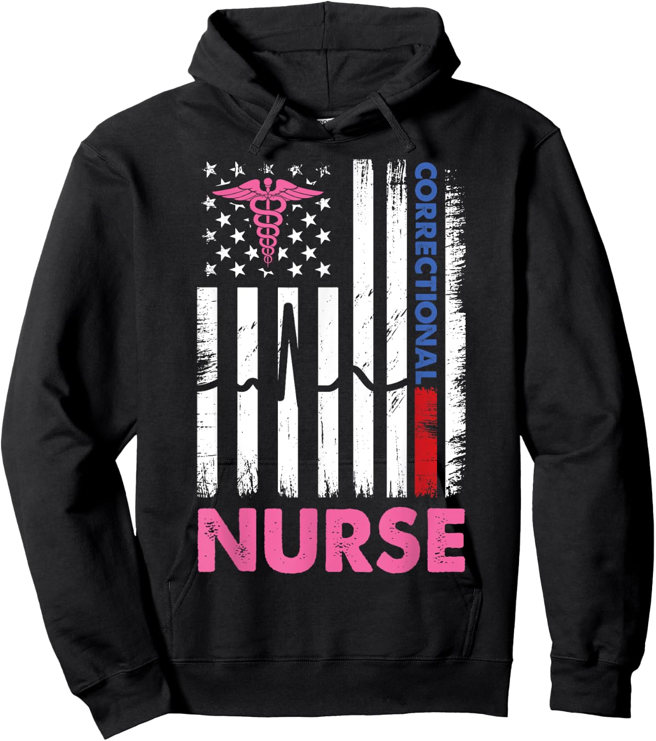 Funny Nurse Correctional American USA Flag Nurses heartbeat Hoodie - Hoodie | Black