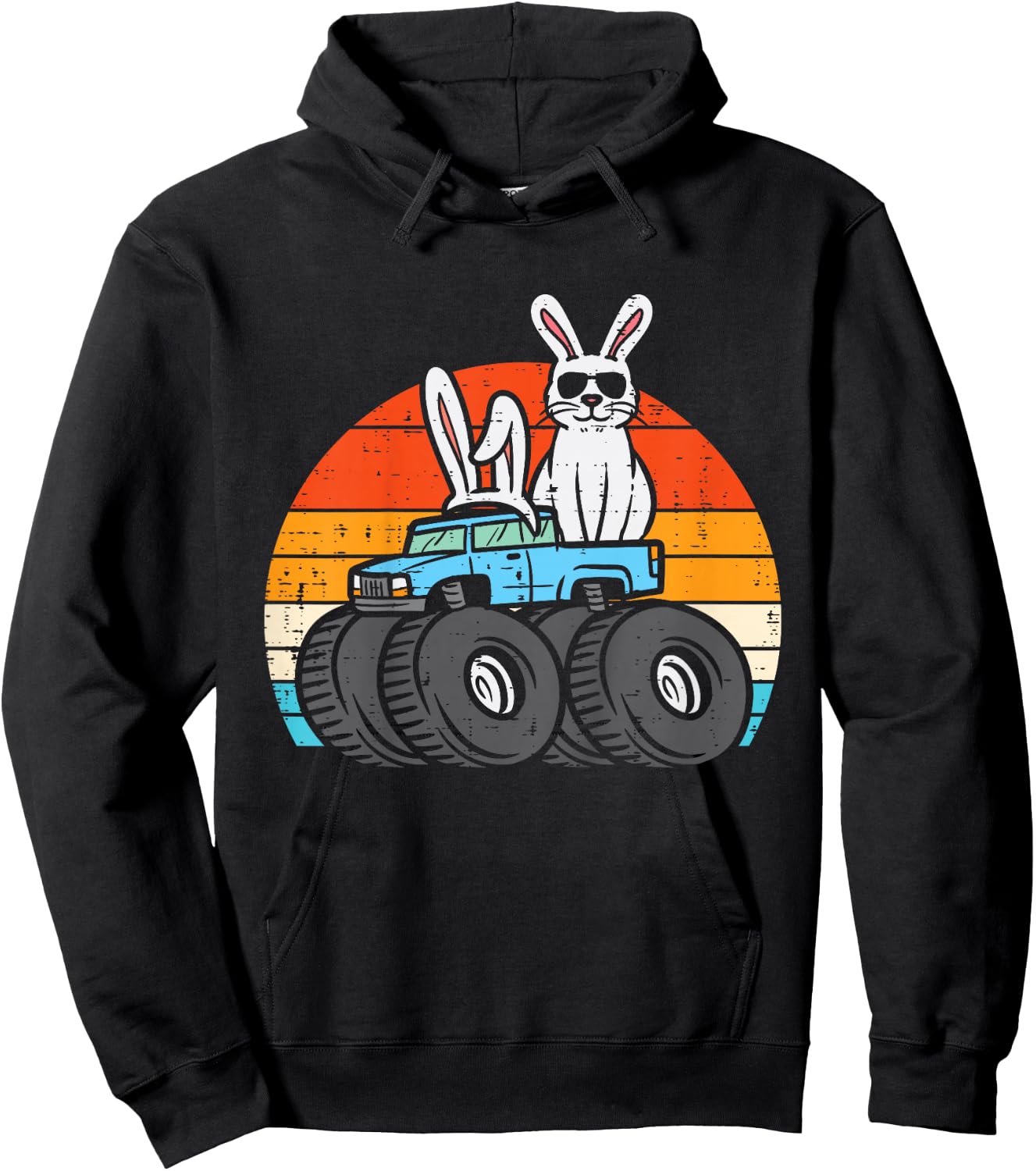 Kids Easter Bunny Rabbit Monster Trucks Retro Boys Kids Toddler Hoodie - Hoodie | Black