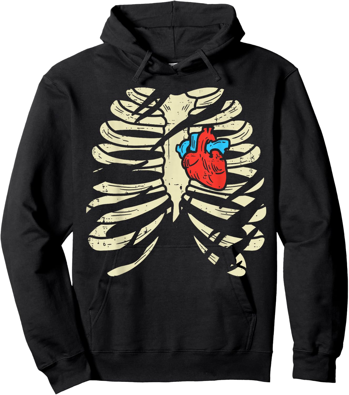 Skeleton Rib Heart Scary Spooky Halloween Men Women Boys Kid Hoodie - Hoodie | Black