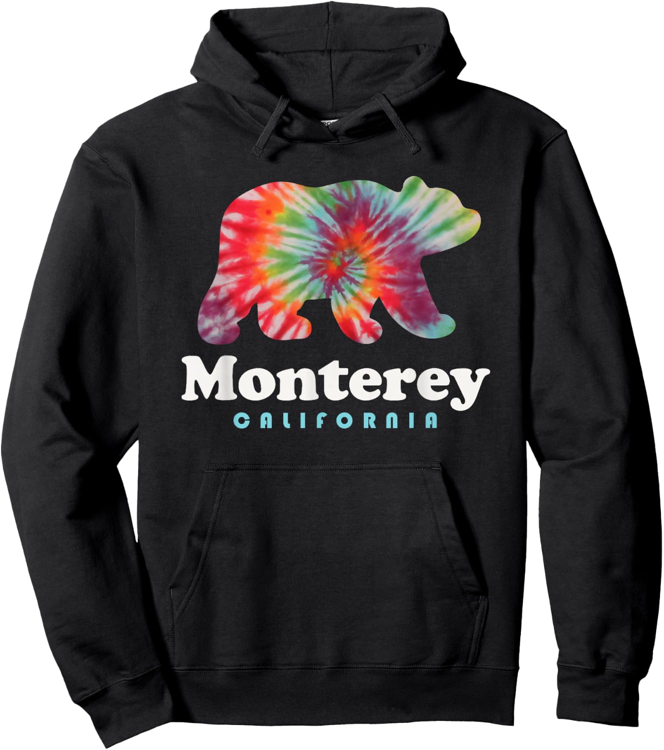 Monterey California Bear Tie Dye Hippie Carmel Valley Hoodie - Hoodie | Black