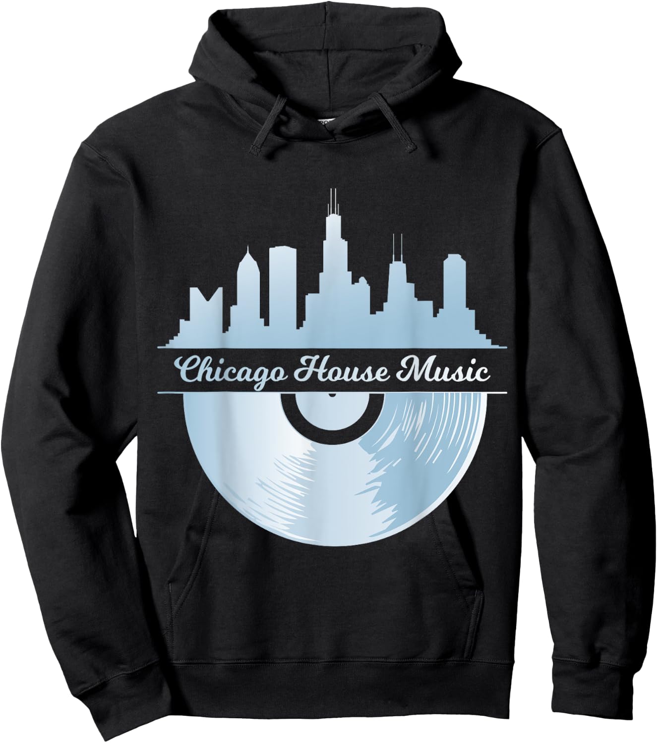 Chicago House Music T Shirt Vinyl Record Chicago Skyline Hoodie - Hoodie | Black