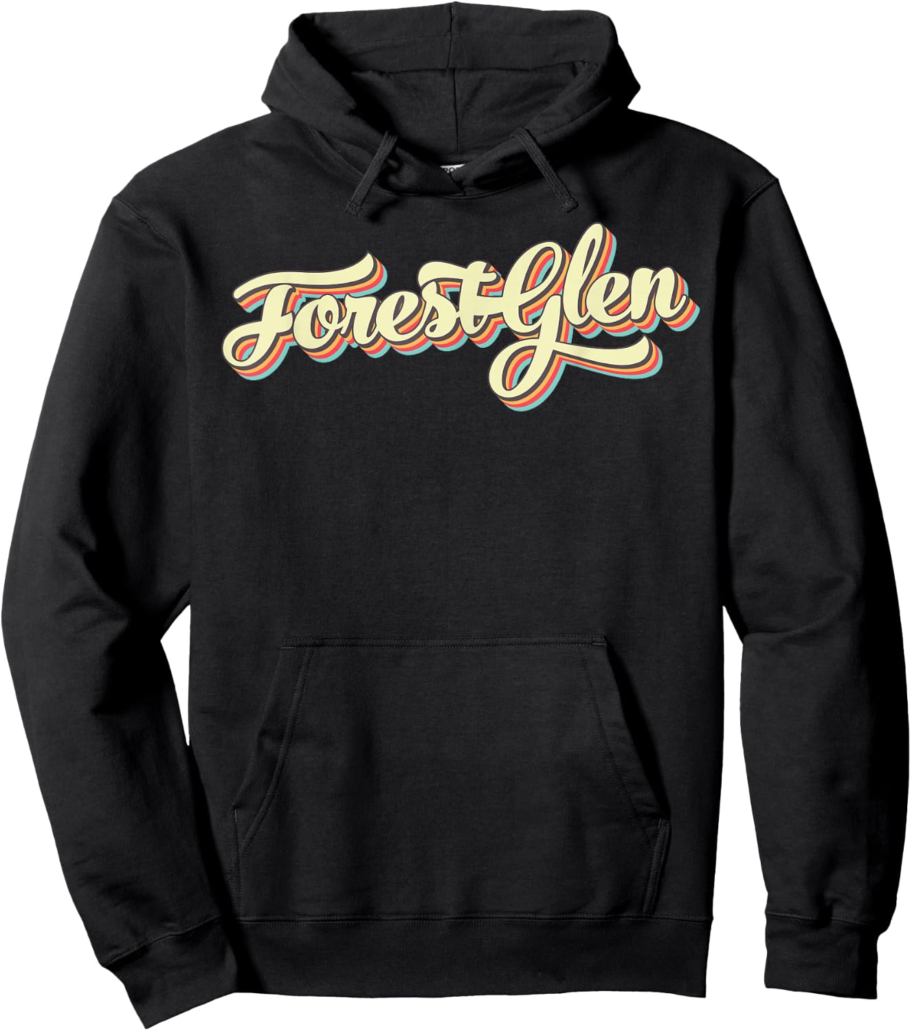 Forest Glen Retro Art Baseball Font Vintage Hoodie - Hoodie | Black