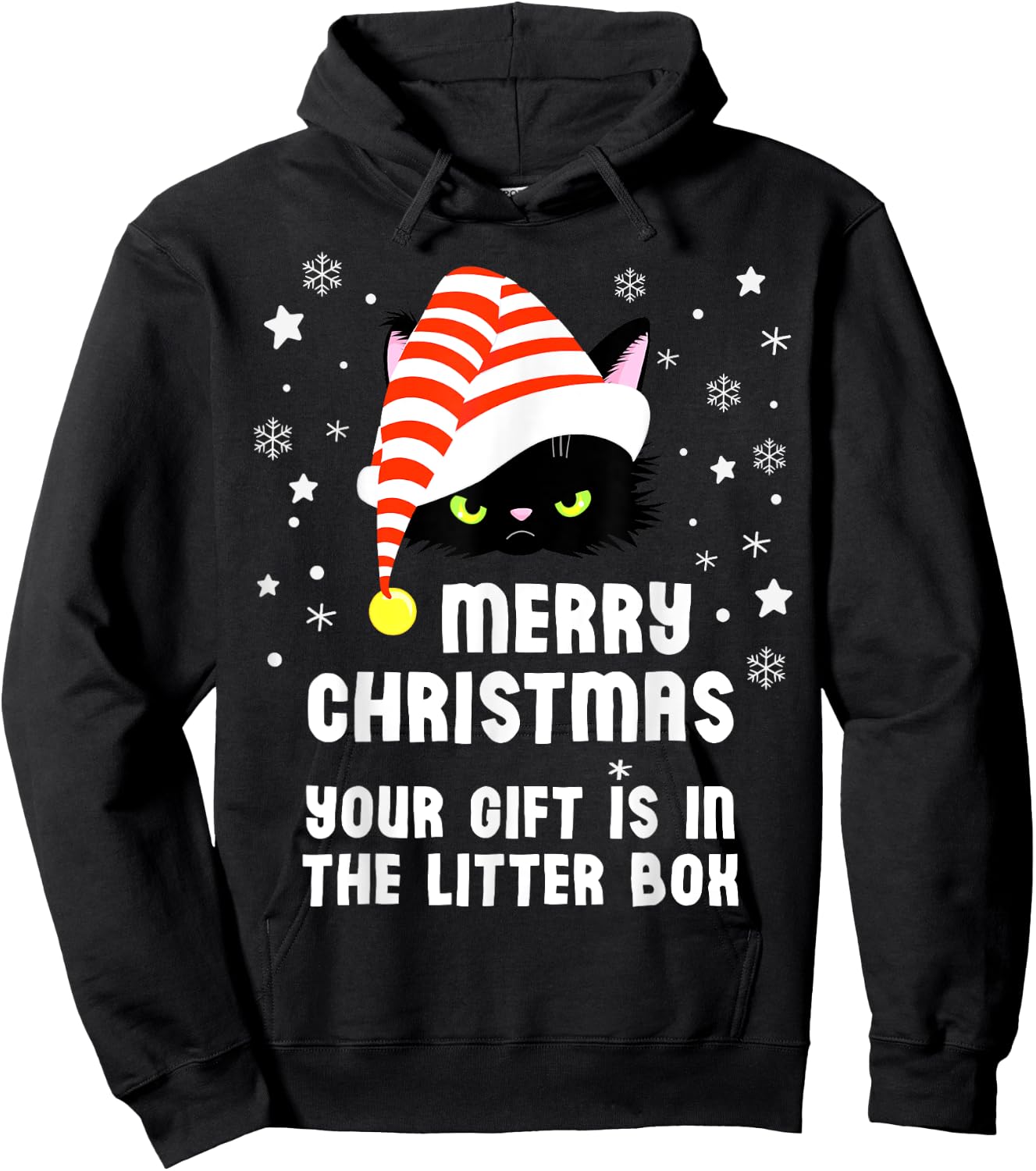 Merry Christmas Top Your Gift is in the Litter Box Cat Funny Hoodie - Hoodie | Black
