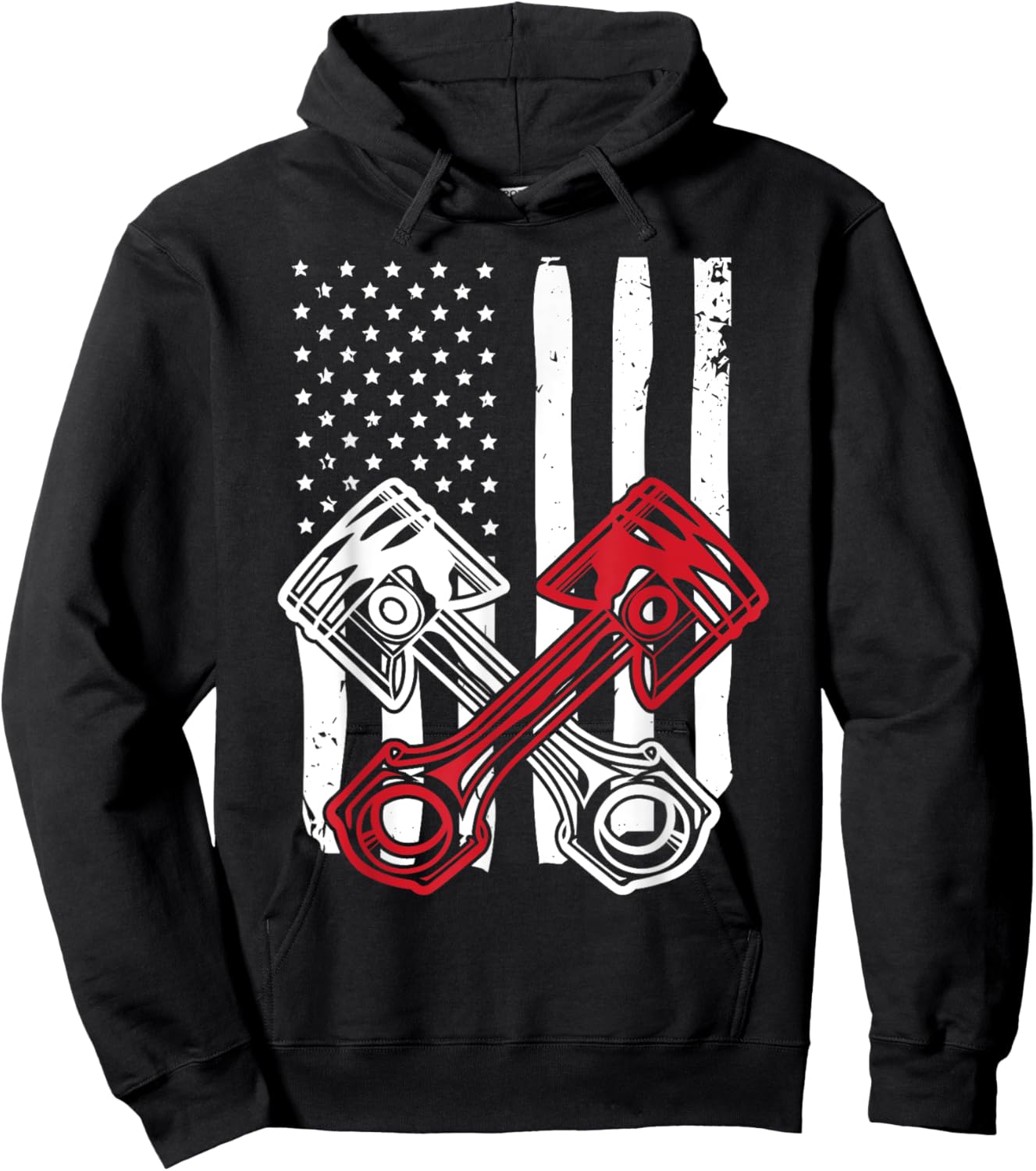 Vintage American Flag Piston Funny Muscle Car Mechanic Gift Men Hoodie - Hoodie | Black
