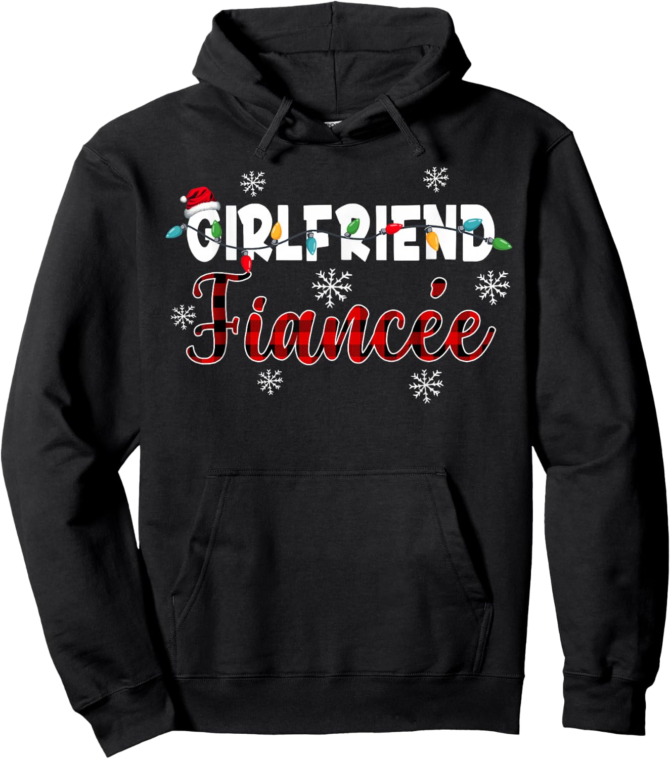 Fiancee Engaged Xmas Matching Couples Christmas Pajamas Hoodie - Hoodie | Black