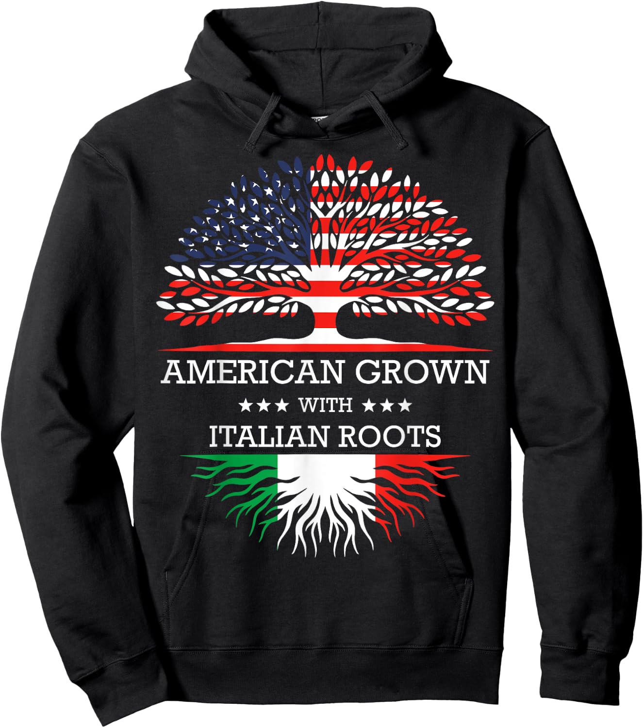 American Grown with Italian Roots USA Flag Hoodie - Hoodie | Black