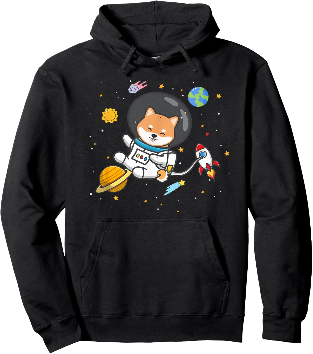 Kids Boys Doge Meme Lover Space Moon Shiba Inu Dog Hoodie - Hoodie | Black