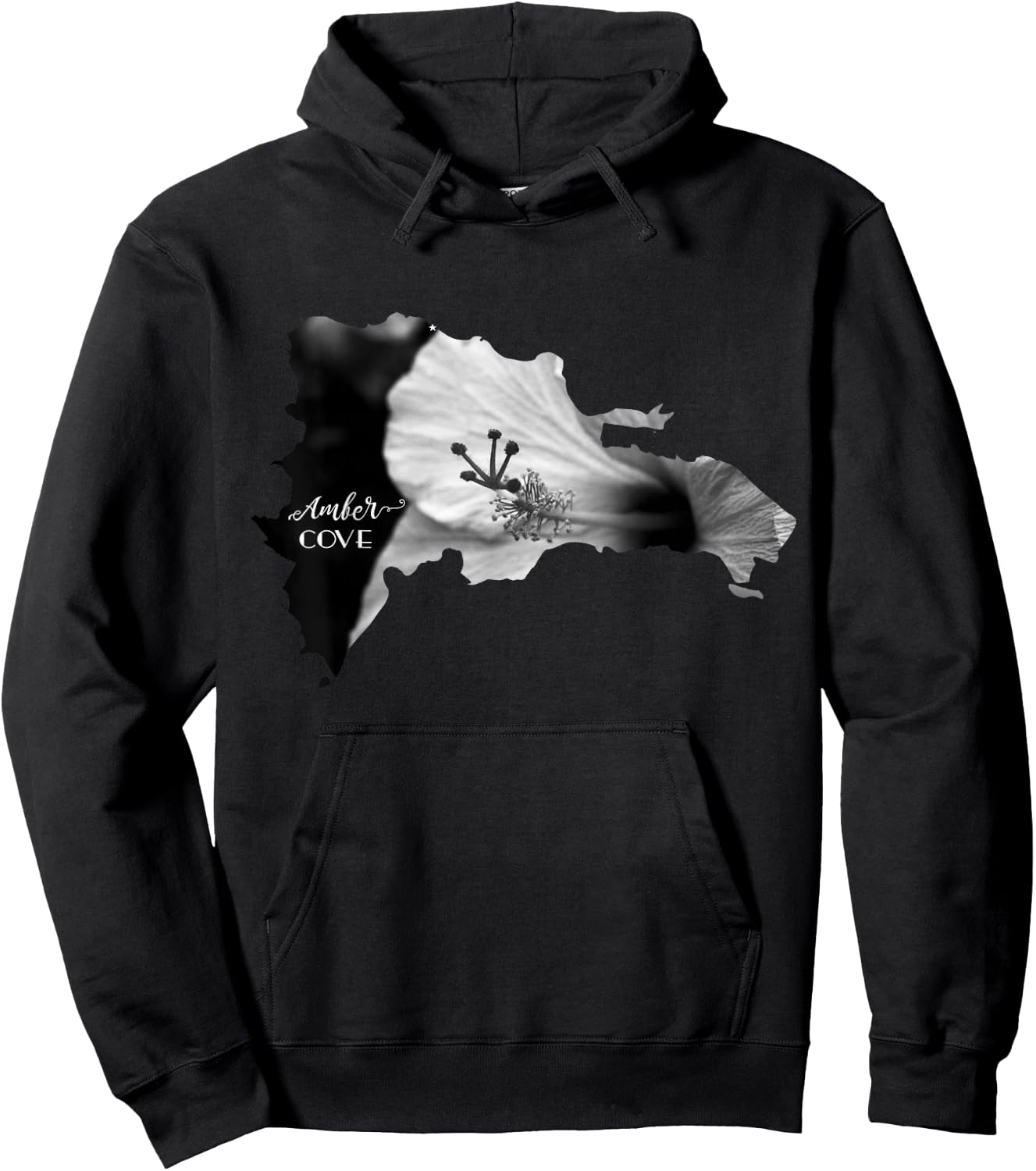 AMBER COVE Dominican Republic Map and Hibiscus Flower Hoodie - Hoodie | Black