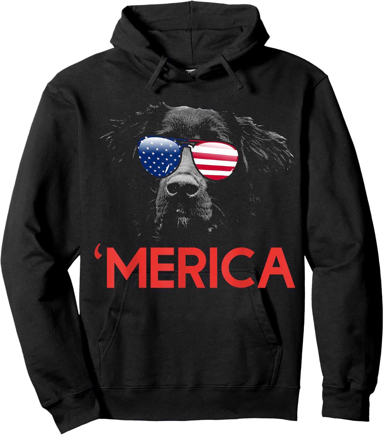Merica Flat Coated Retriever American Flag 4th of July Hoodie - Hoodie | Black