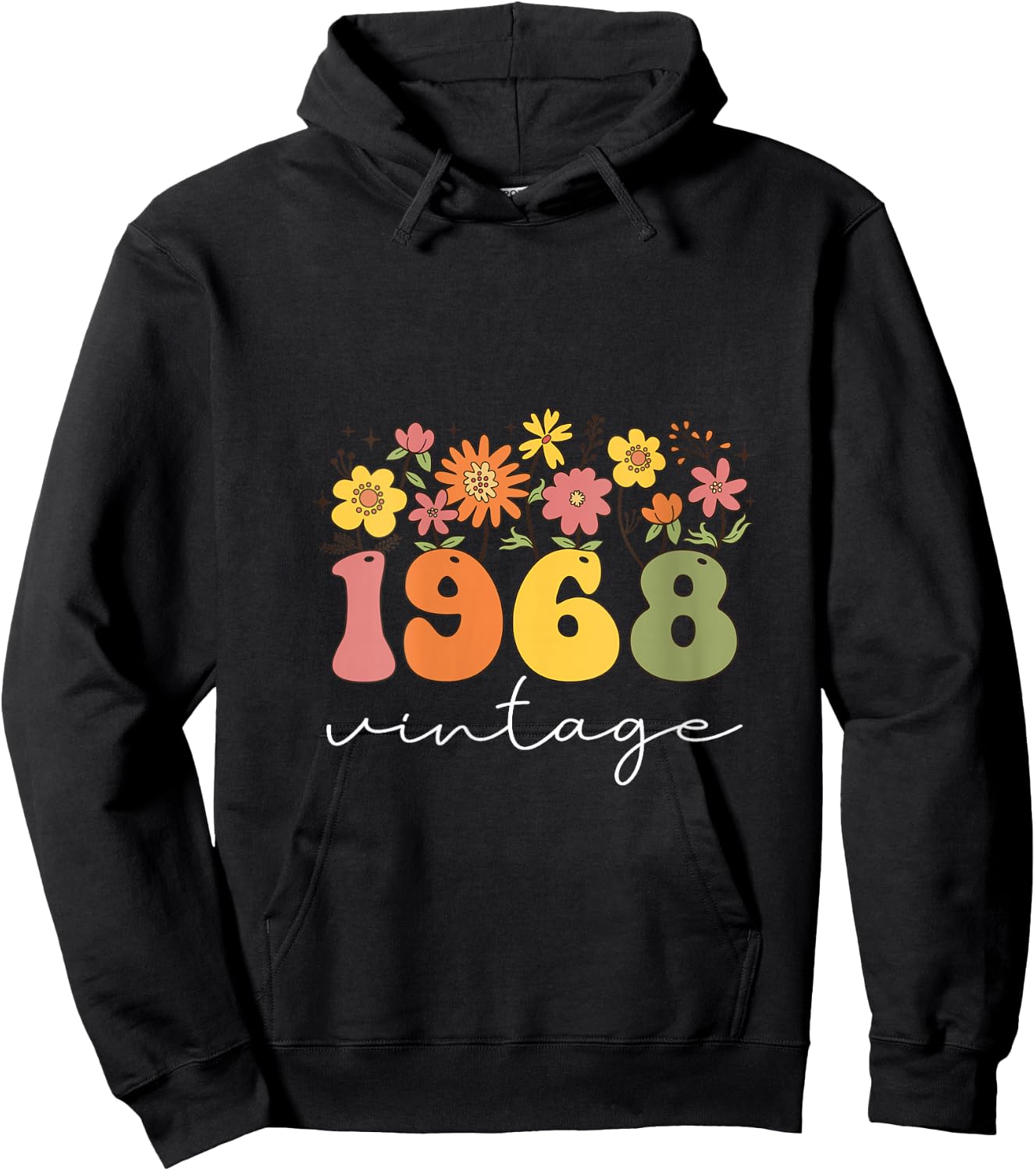 Women's 1968 Vintage Floral 55th Birthday Women Girls Wildflower V-Neck Hoodie - Hoodie | Black