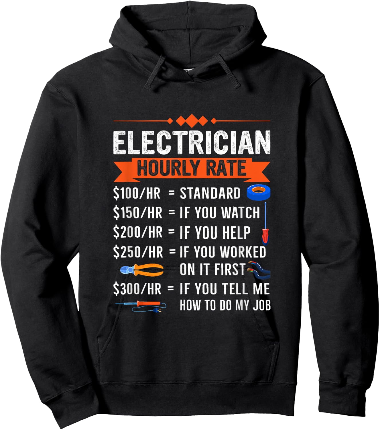 Electrician Hourly Rate With Electric Tools Drawings Design Hoodie - Hoodie | Black