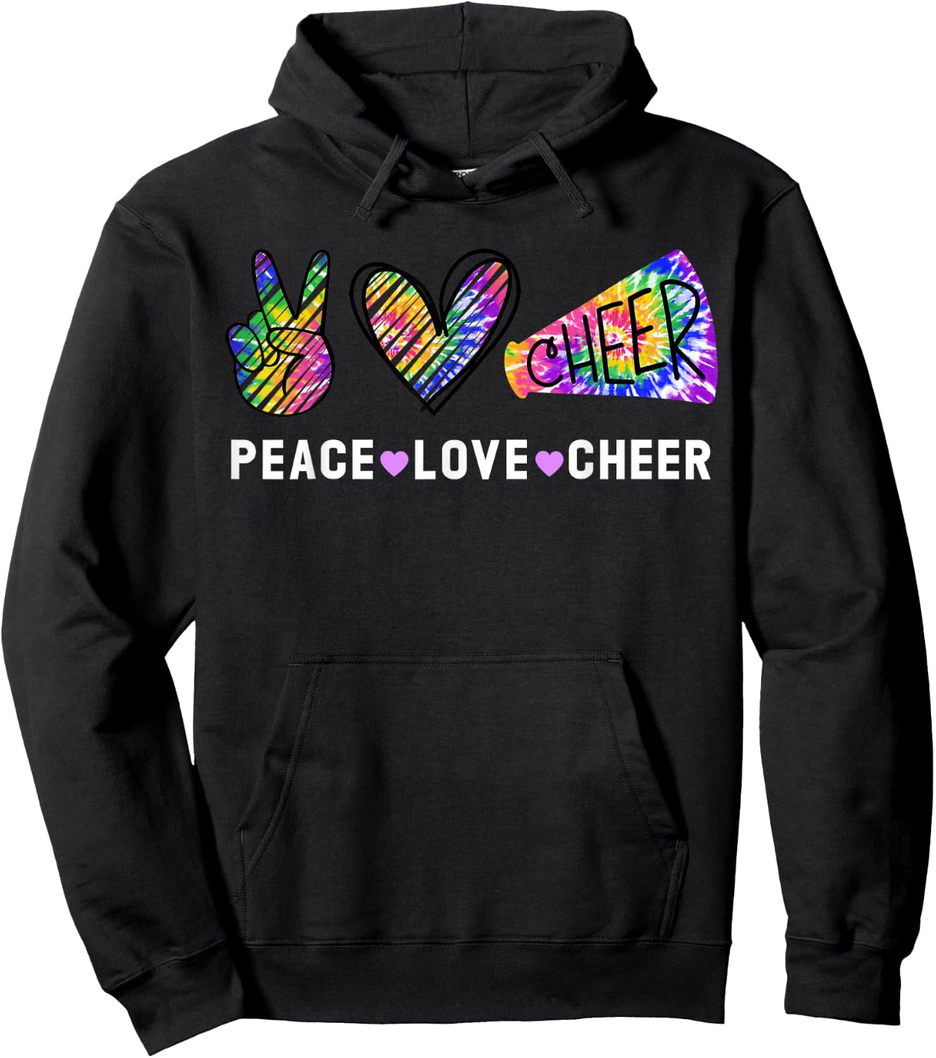 Peace Love Cheer Tie Dye Cheerleading for Cheerleader Cute Small Hoodie - Hoodie | Black