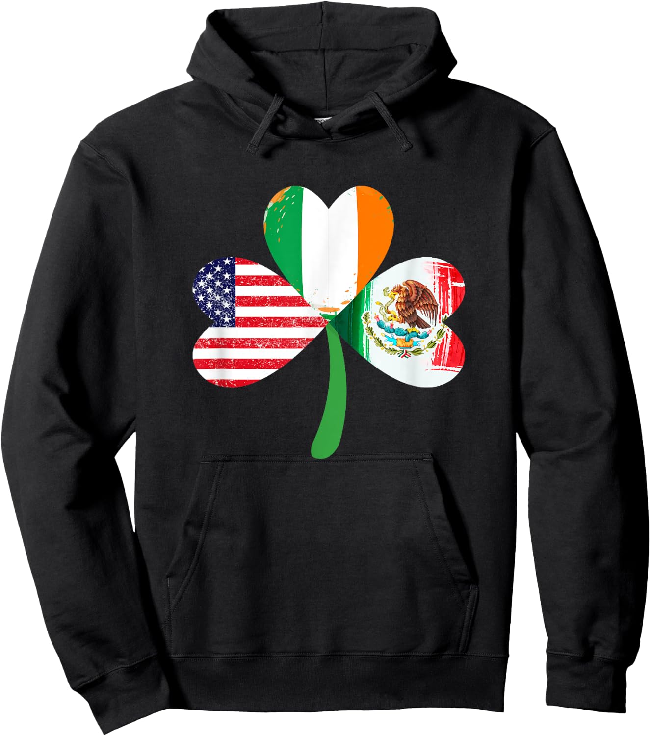 American Ireland Mexican Lucky Leaf Irish St. Patrick's Day Hoodie - Hoodie | Black