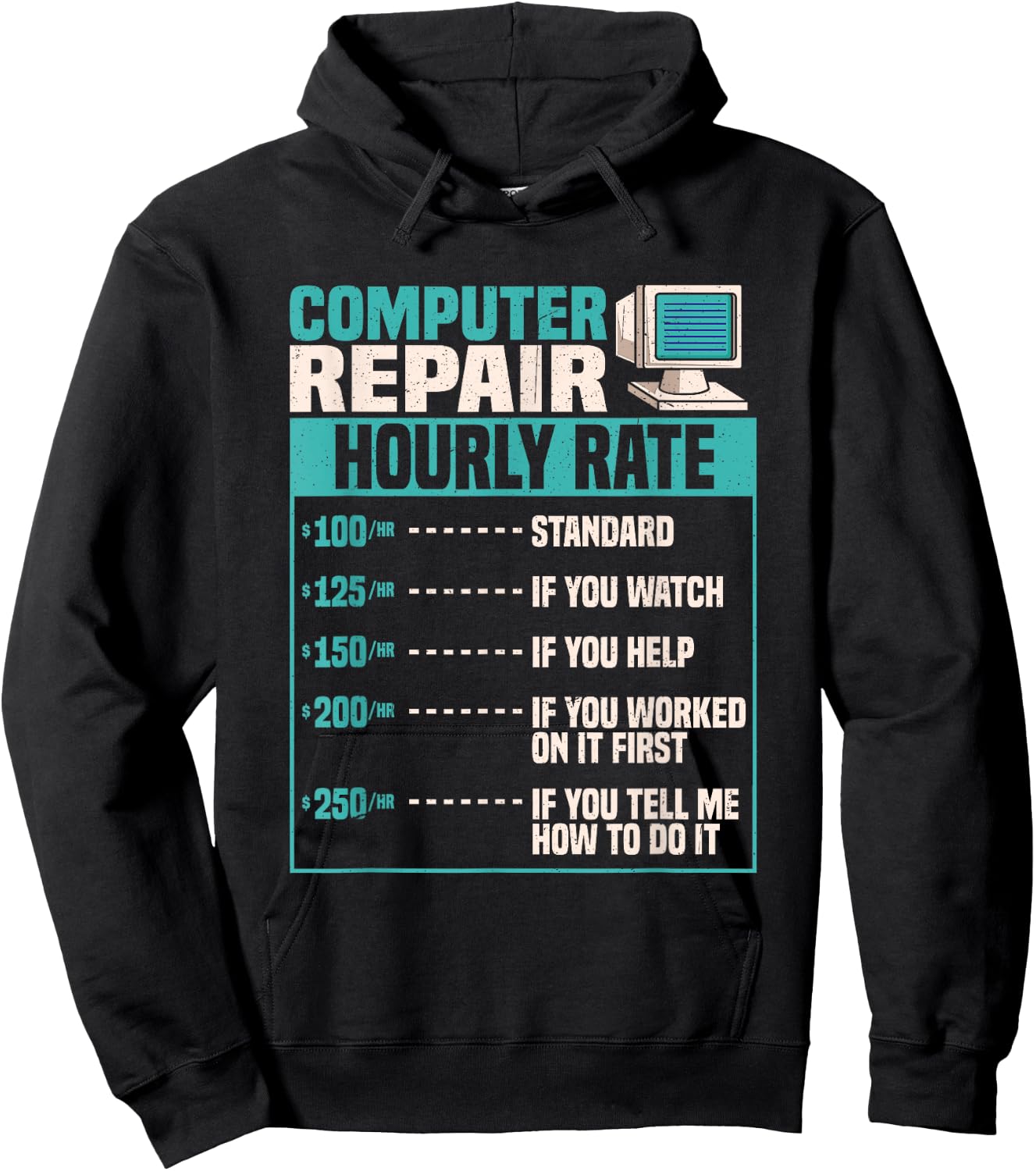Funny Computer Repair Hourly Rate Small Hoodie - Hoodie | Black