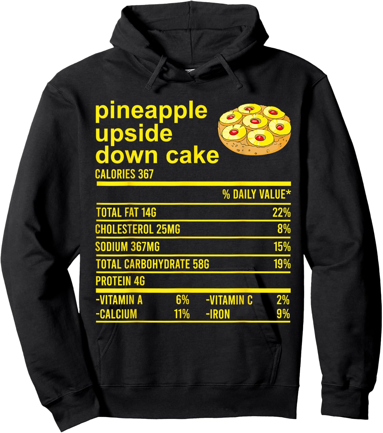 Thanksgiving Pineapple Upside Down Cake Nutrition Facts Food Hoodie - Hoodie | Black