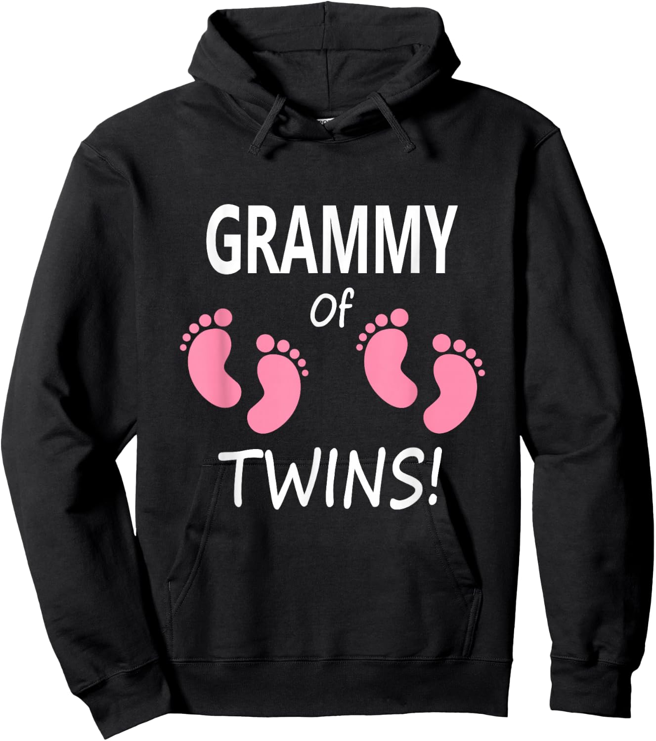 Women's Grandmother Grandma Grammy Twin Girls Pink Footprints Hoodie - Hoodie | Black