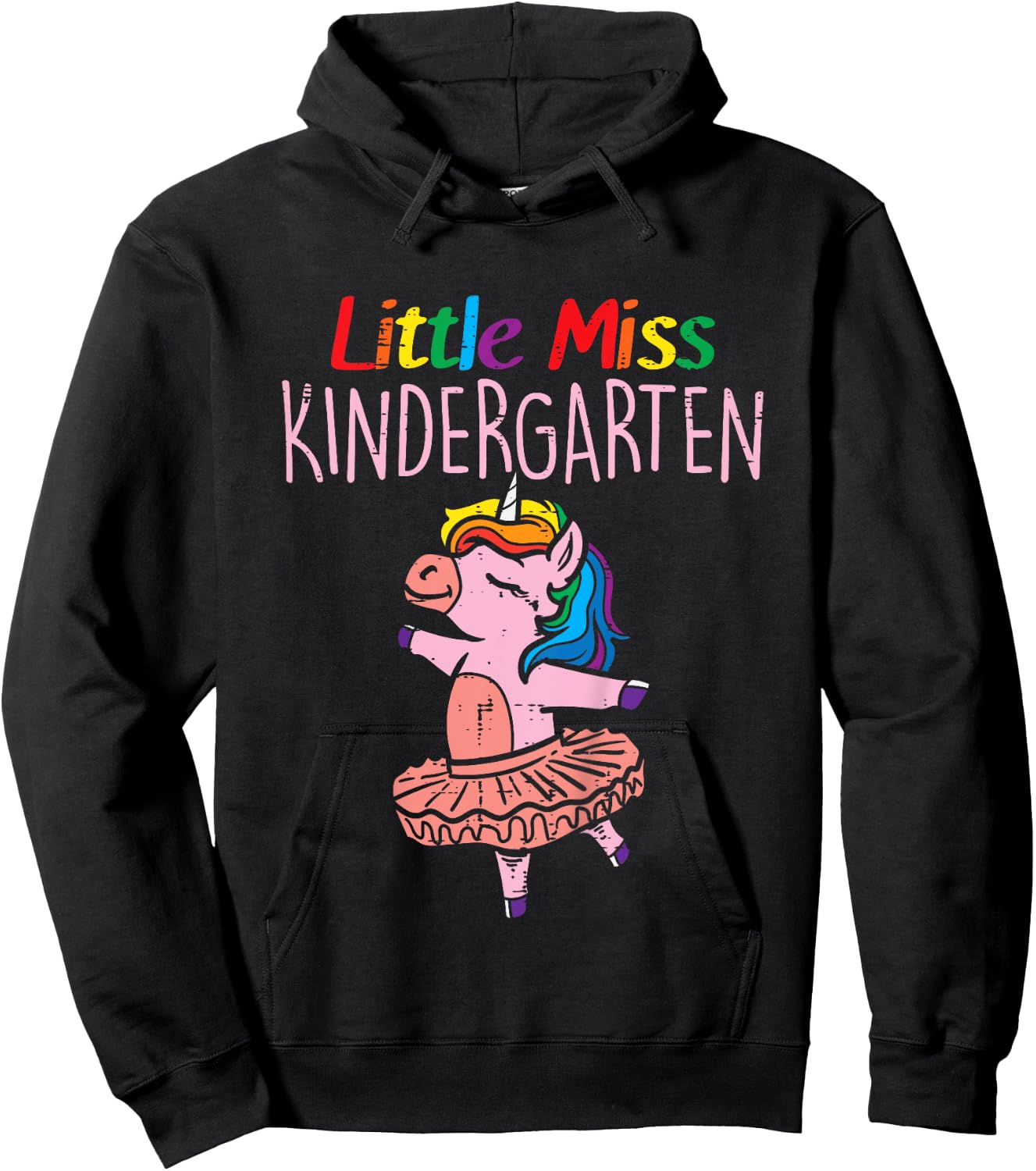 Little Miss Kindergarten Unicorn Back To School Day Girls Hoodie - Hoodie | Black