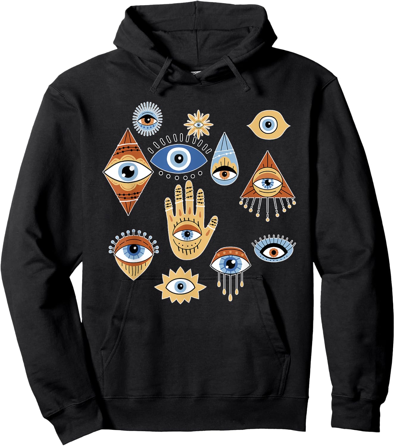Evil Eye Curse Protection Hand of Hamsa Seeing Eyes Hoodie - Hoodie | Black