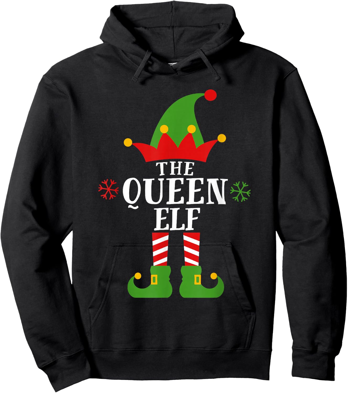 Queen Elf Funny Matching Family Christmas Pajama Girl Hoodie - Hoodie | Black