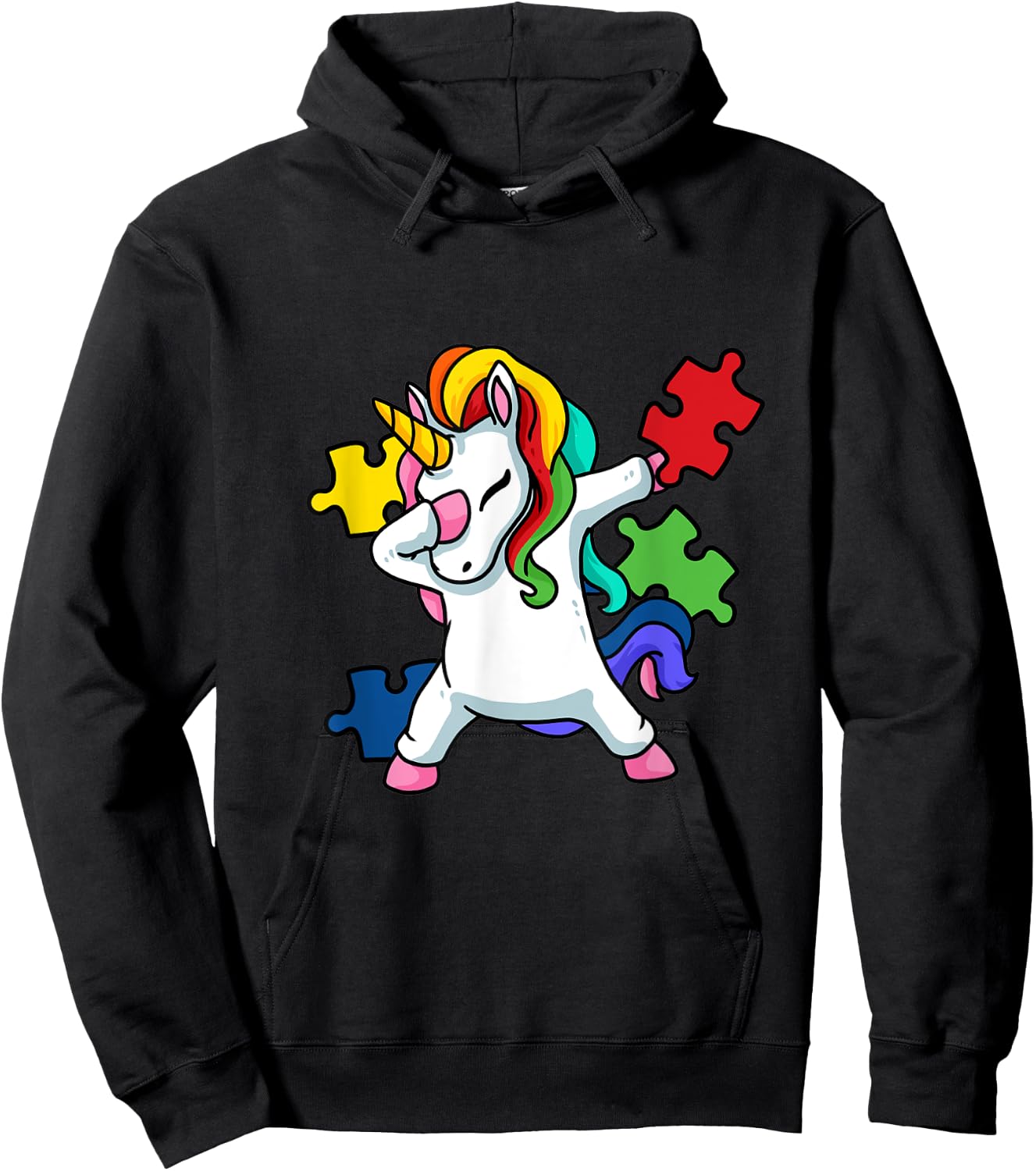 Dabbing Unicorn Puzzle Kids Autism Awareness Month Hoodie - Hoodie | Black