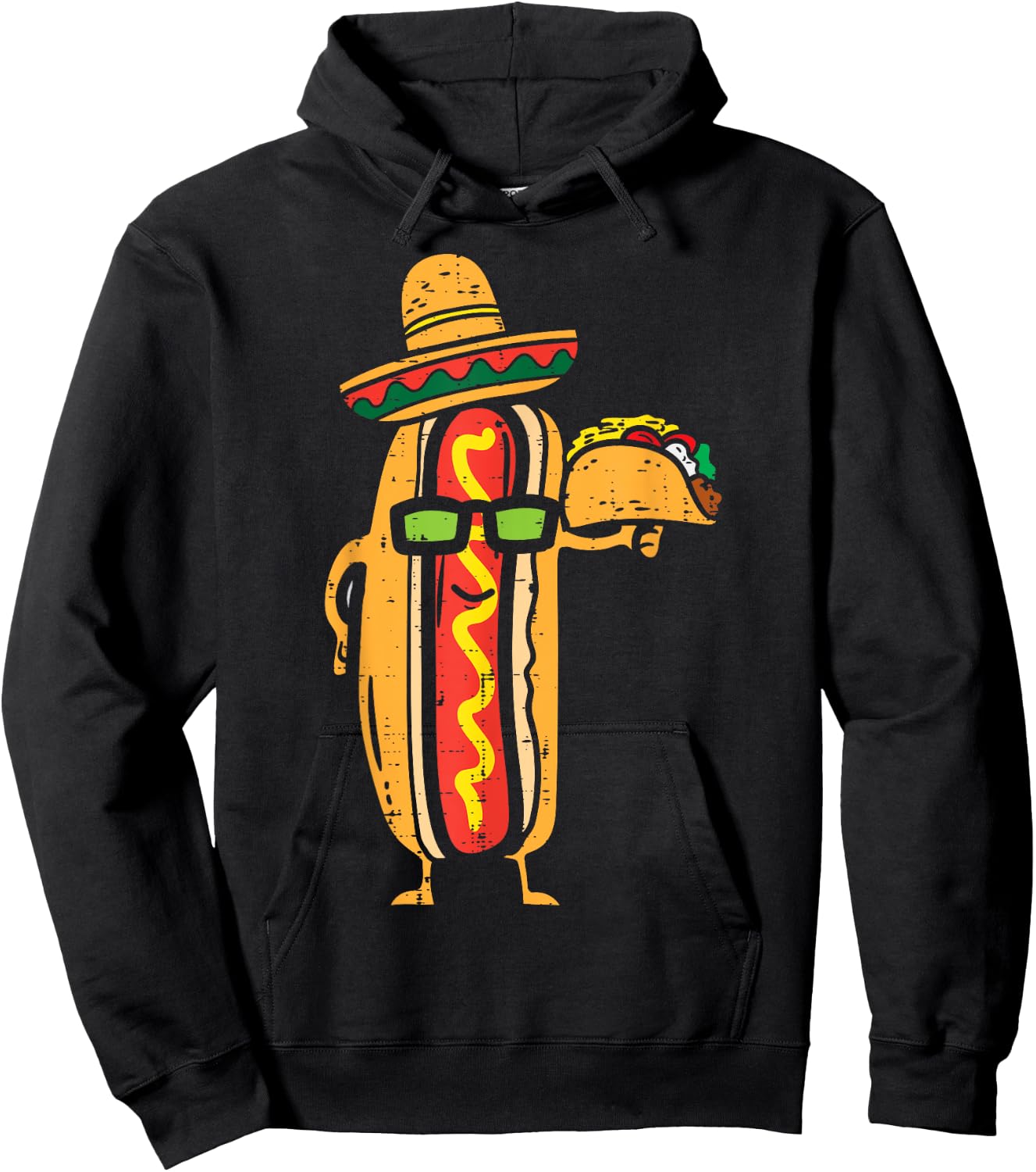 Mexican Hot Dog Holding Taco Funny Cinco De Mayo Food Lover Hoodie - Hoodie | Black