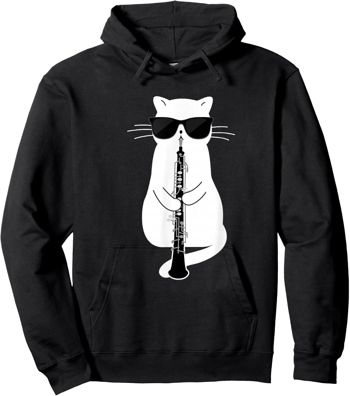 Cat wearing sunglasses playing Oboe Hoodie - Hoodie | Black