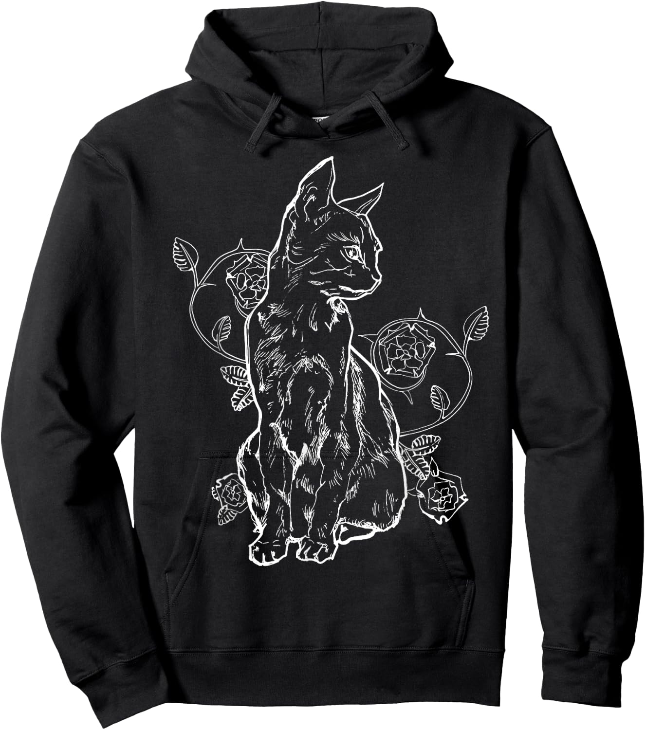 Black Roses Alt Aesthetic Nu Goth Teen Goth Cat Hoodie - Hoodie | Black