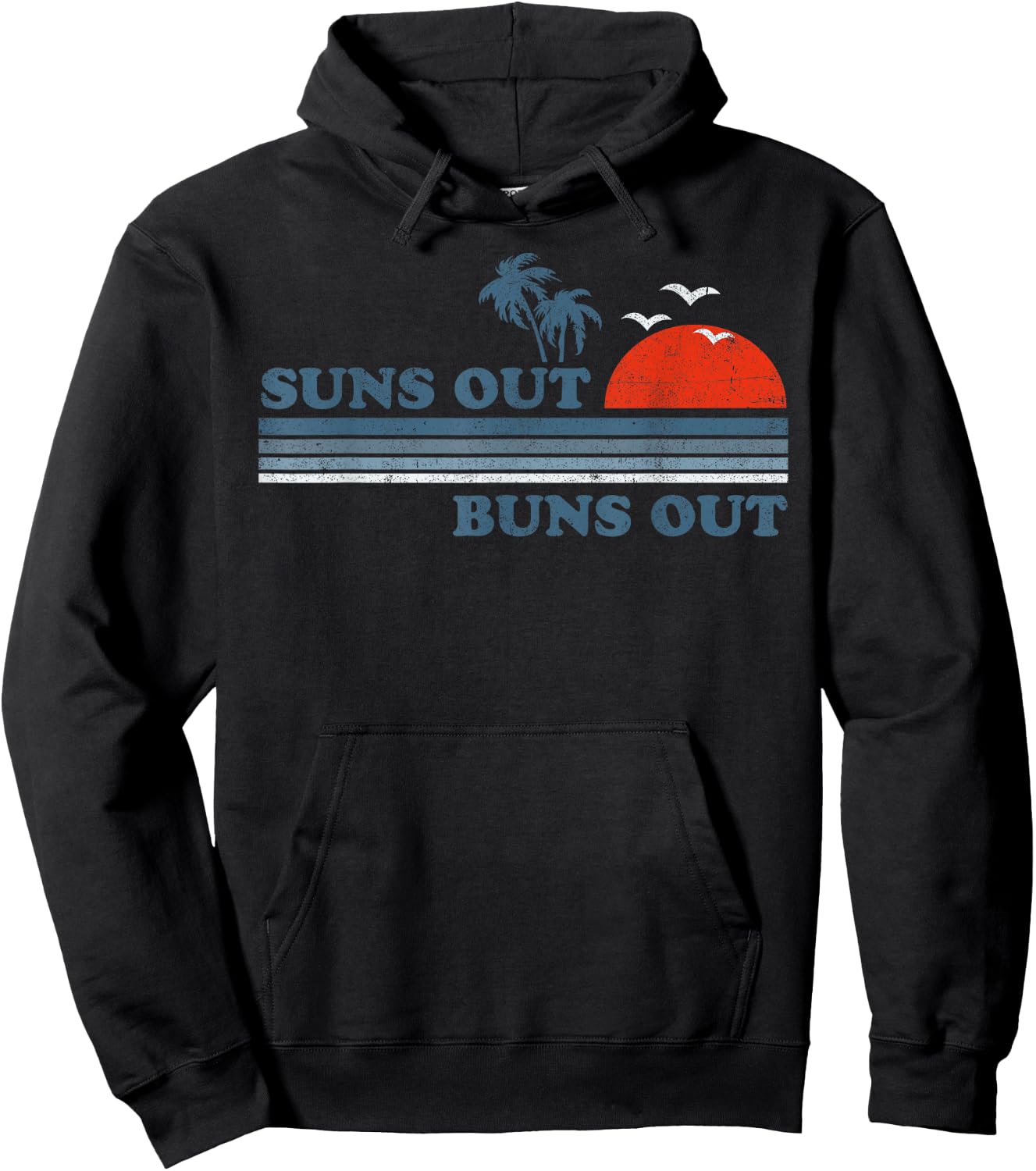 Vintage Suns Out Buns Out Beach Retro Sunset 70's Gift Women Hoodie - Hoodie | Black