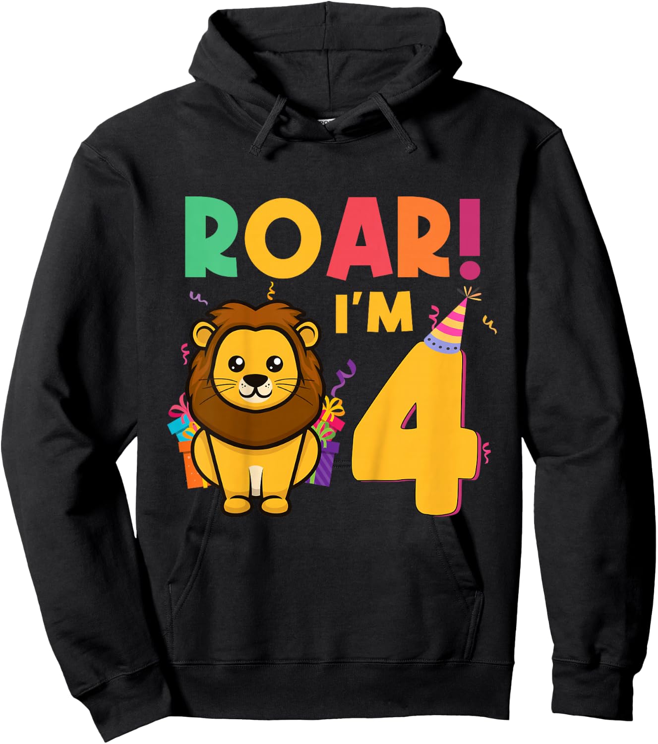 I'm 4 Years Old Lion Roar Funny 4th Birthday Boy Girl Kids Hoodie - Hoodie | Black