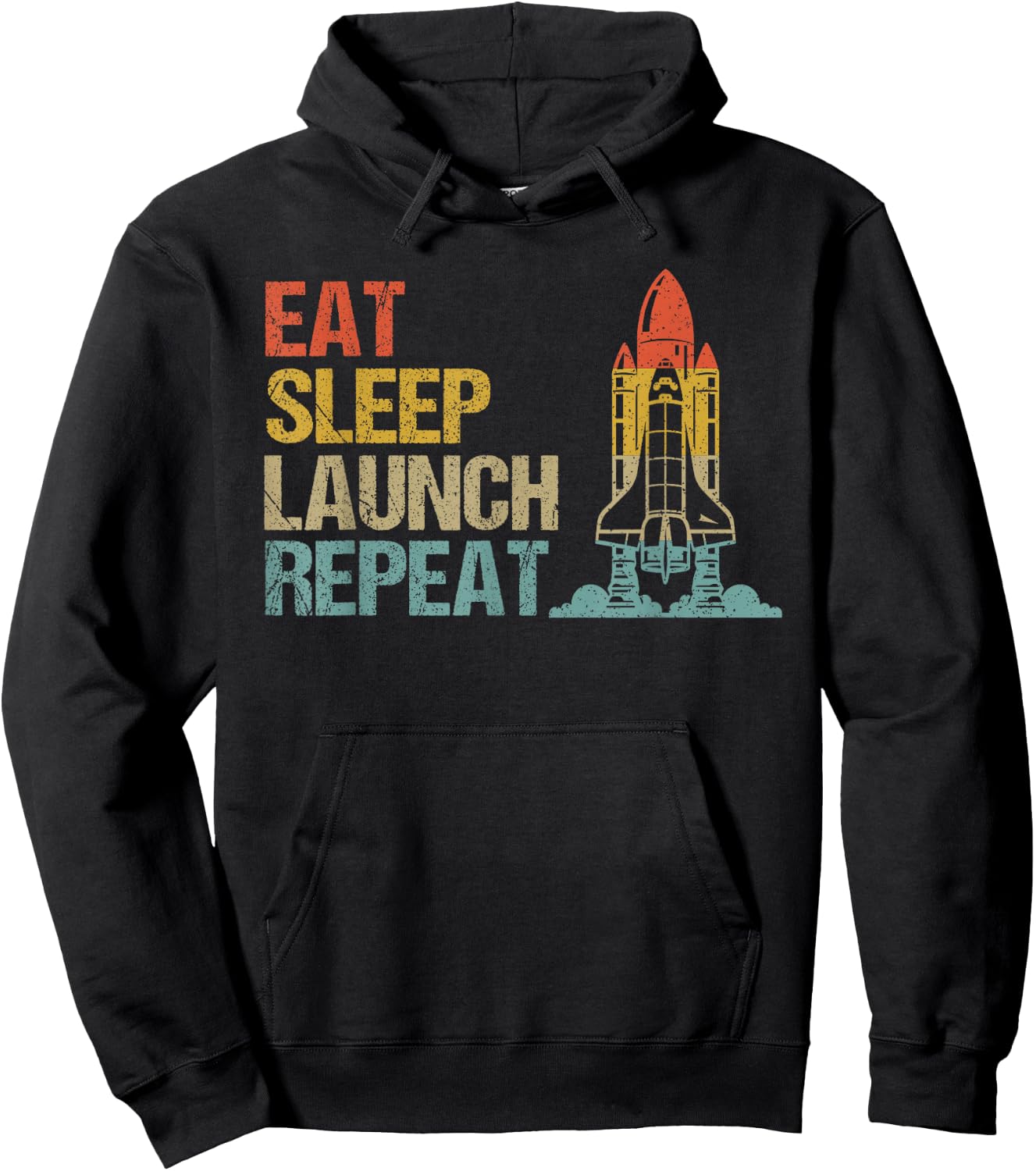 Eat Sleep Launch Repeat Rocket Science Aerospace Engineering Hoodie - Hoodie | Black