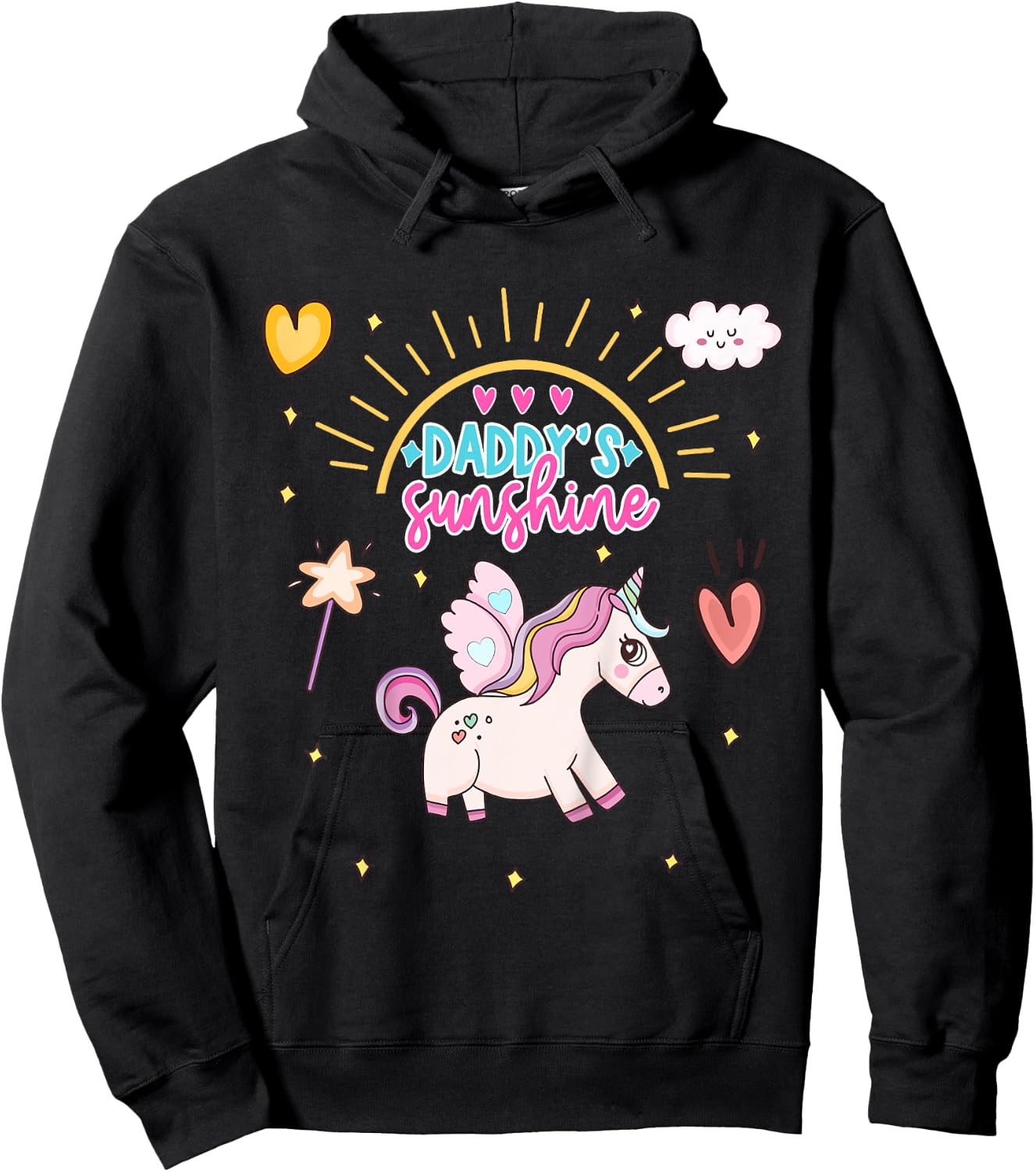Unicorn with Wings Daddy's Sunshine Daddy's Favorite Hoodie - Hoodie | Black