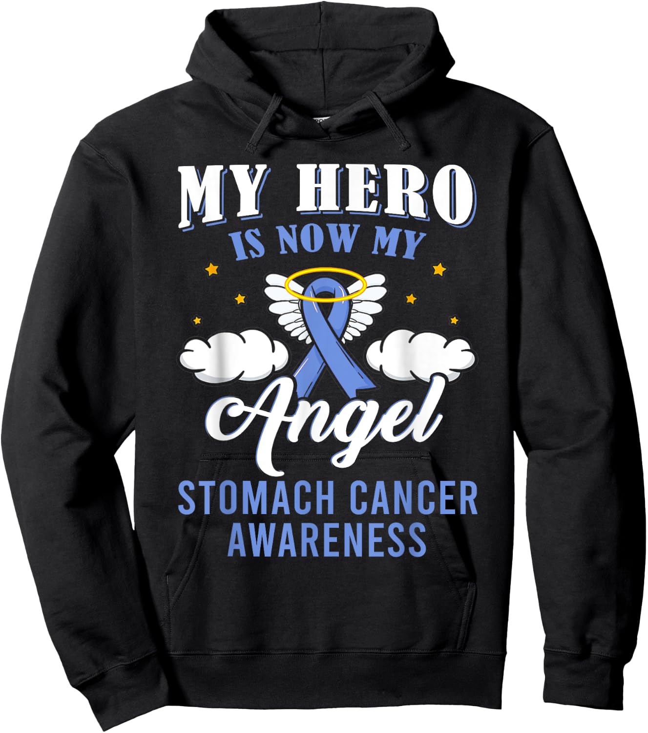 Cute My Hero Is Now My Angel Stomach Cancer Awareness Ribbon Hoodie - Hoodie | Black