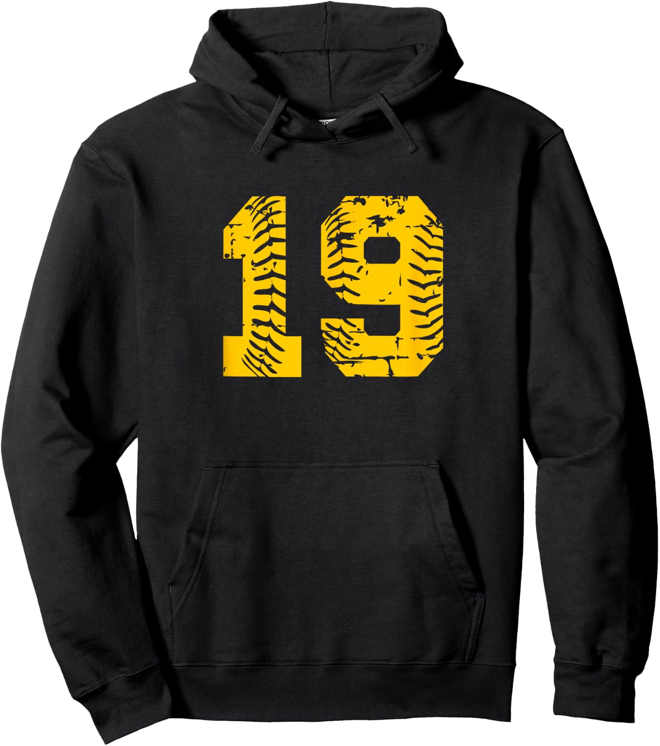 Baseball Softball Number #19 Yellow Number Hoodie - Hoodie | Black