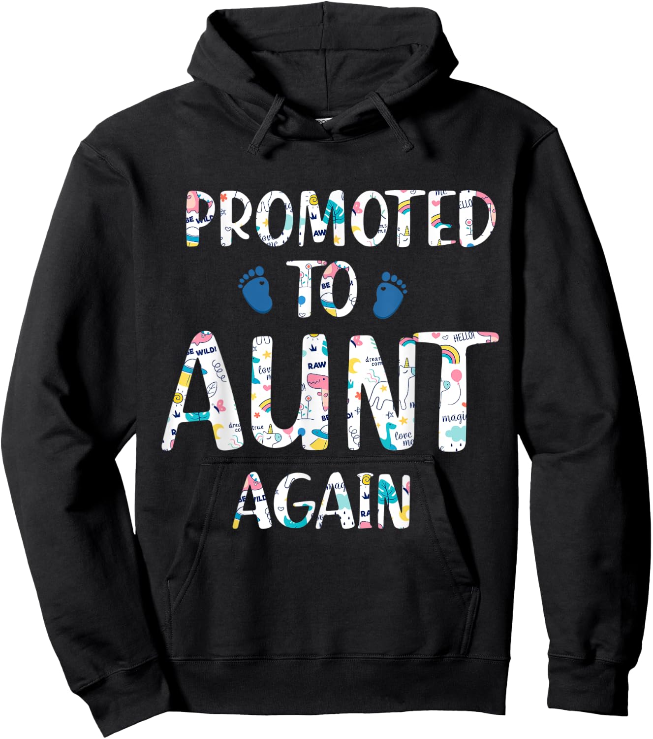 Funny Surprise Pregnancy Promoted to Auntie Again Hoodie - Hoodie | Black