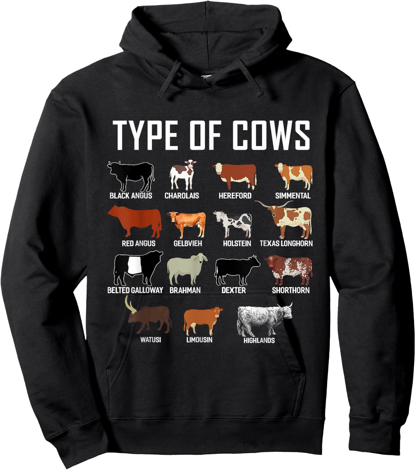 Types of Cows Shirt - Farmer Cow Hoodie - Hoodie | Black
